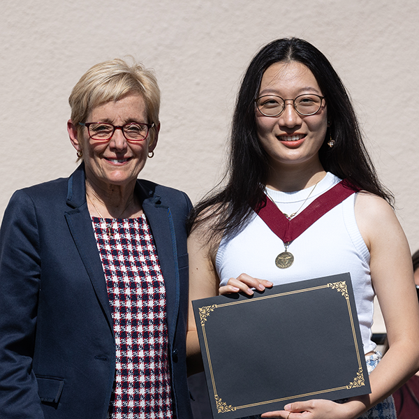 Julie Sullivan and Class of 2023 St Clare Medal winner Judith Li