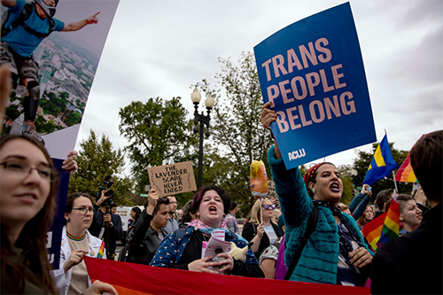 Image of demonstration prior to this summers Supreme Courts ruling protecting LGBTQ workers from discrimination