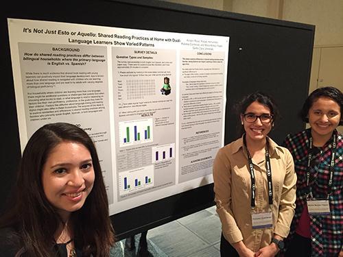 Raquel Hernandez, Paloma Contreras and Maria Munoz Yepez in front of scientific poster