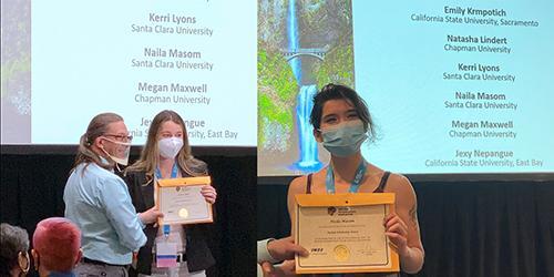 Award ceremony with Kerri Lyons on the left and Naila Masom on the right