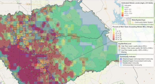 Nitrate contamination level map in the Modesto and Turlock basins