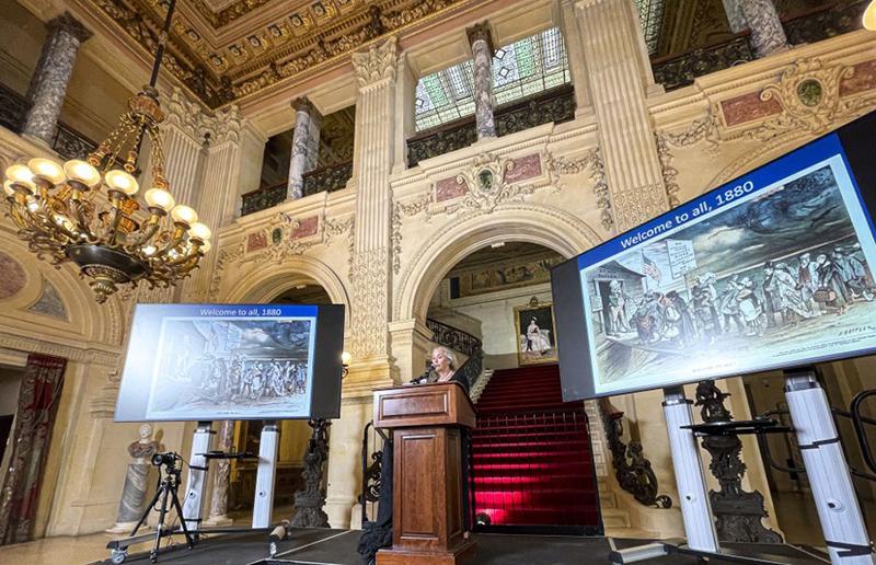 Nancy Unger lecturing at The Breakers in Newport, Rhode Island.