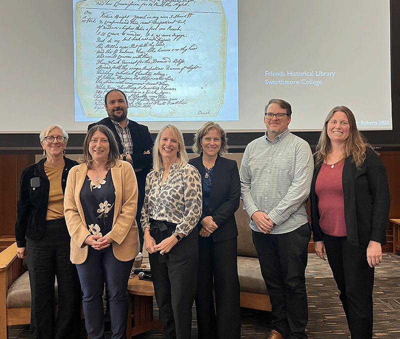 Group photo: Back row: José Villagrana (English) Front Row left to right: Michelle Burnham (English), Wendy Roberts (University of Albany), Britt Cain (CAS Dean's Office), Amy Randall (History), Aaron Willis (Ignatian Center), Jackie Hendricks (English)