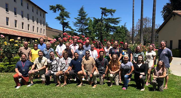 Environmental justice and integral ecology summit participants outside SCU's Nobili Hall