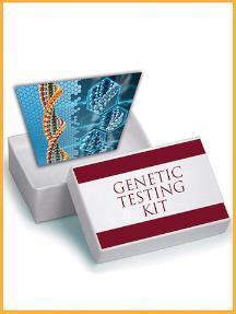 Alt text: Genetic testing kit box with illustrated DNA strand image.