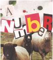 Collage with sheep and colorful letters spelling 