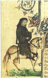 Medieval illustration of a person on horseback using traditional Canterbury style.