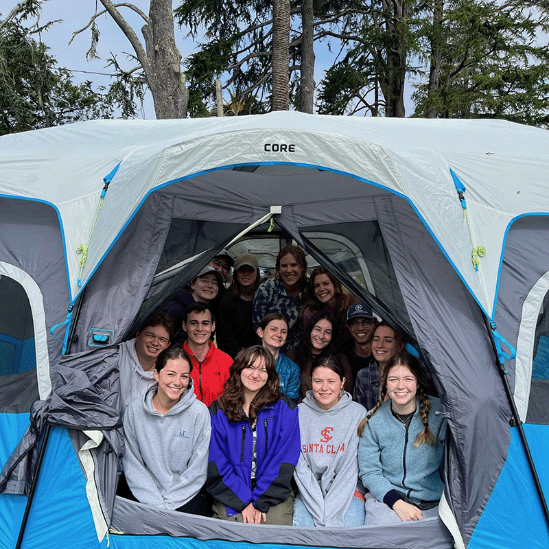 Students in a tent