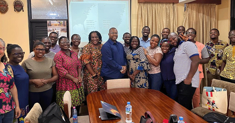 Harry Odamtten with students at the University of Ghana