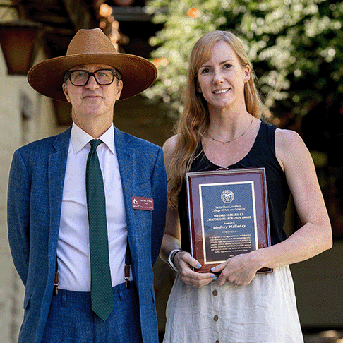 Dean Daniel Press and Lindsay Halladay recipient of the  2023 Bernard Hubbard, S.J., Creative Collaboration Award