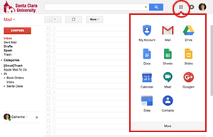 GSuite application icons in a dropdown menu in Gmail interface.