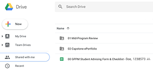 Google Drive interface showing folders and menu options.