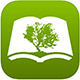 Green app icon with an open book and olive tree.