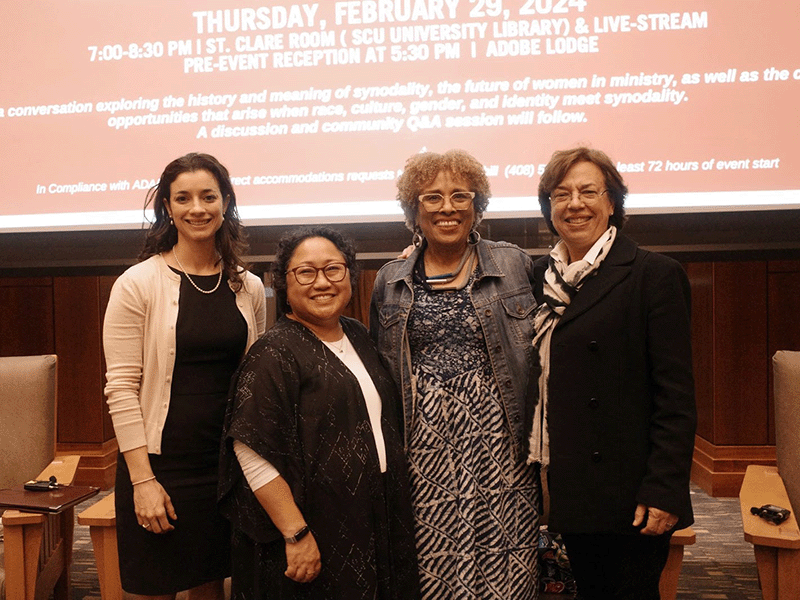 Women Speak on the Synod panelists Dr. Elyse Raby (SCU), Dr. Rachel Bundang (SCU), Dr. C. Vanessa White (Catholic Theological Union, Chicago), Dr. Elsie Miranda (Association of Theological Schools)