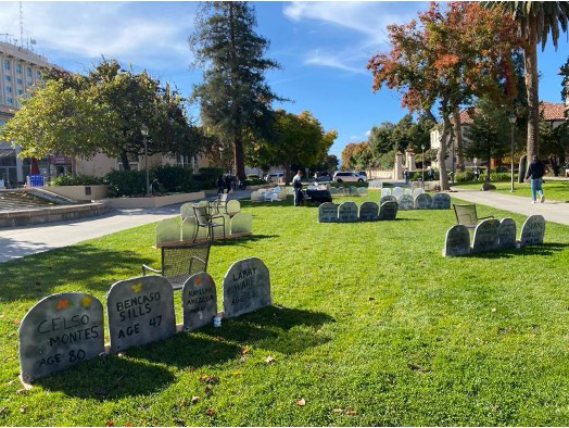 Unhoused Initiative art installation outside Benson