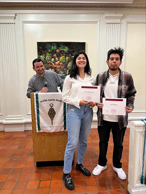 Jocelyn Anaya Galvan and Anthony Ramos with Professor Patrick Lopez-Aguado