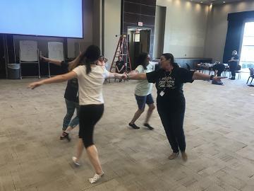 People dancing in a room, labeled 