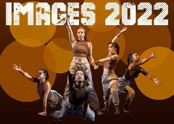 Five dancers in dynamic poses with the text 