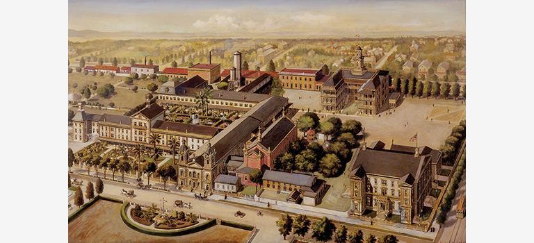 Aerial image painting of Santa Clara College circa 1903.