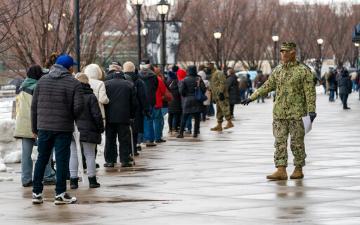 Line of people waiting for vaccination