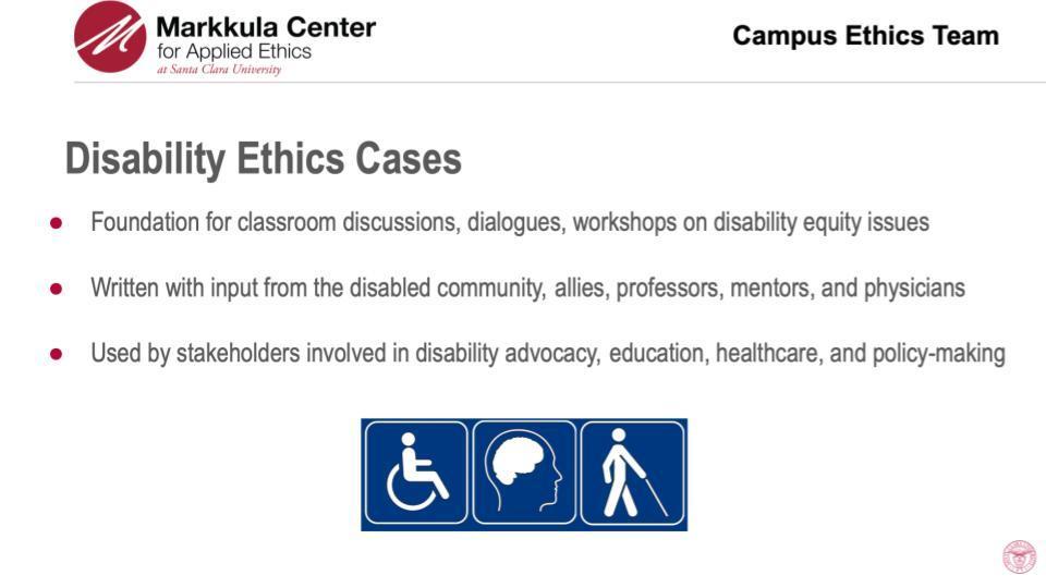 2023-24 Hackworth Fellows Armado Arbaca and Isabella Reyes's slide on Disability Ethics.