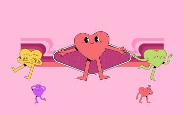 Animated hearts with human characteristics. 