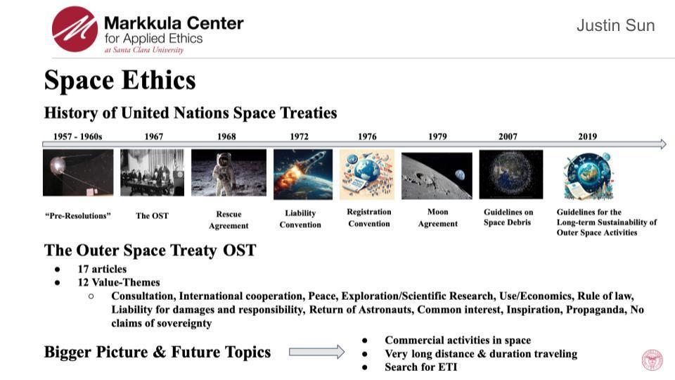 2023-24 Hackworth Grant Recipient Justin Sun's slide on Space Ethics.