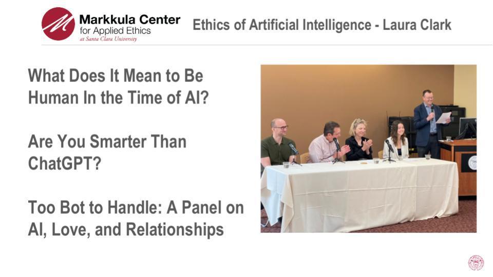 2023-24 Hackworth Fellow Laura Clark's slide on the Ethics of Artificial Intelligence.