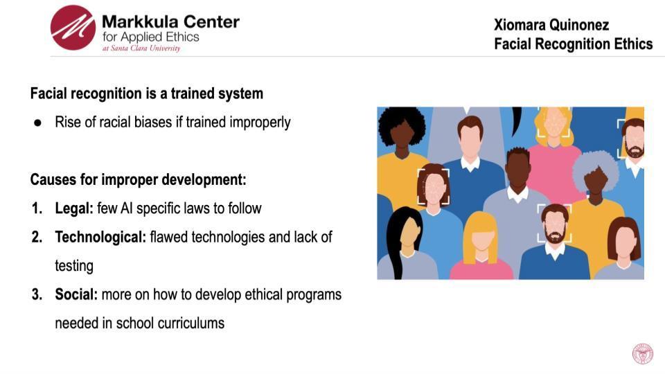 2023-24 Hackworth Fellow Xiomara Quinonez's slide on Facial Recognition Ethics.