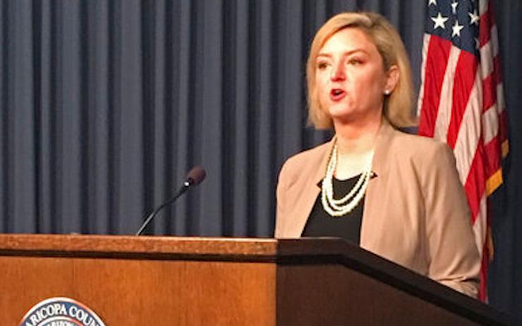 Maricopa County Attorney Allister Adel speaks at a news conference Friday, Jan. 31, 2020 in Phoenix. (AP Photo/Jacques Billeaud) image link to story