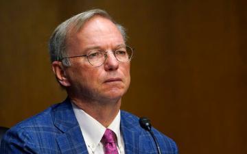 Dr. Eric E. Schmidt, co-founder of Schmidt Futures, listens on Capitol Hill in Washington, Tuesday, Feb. 23, 2021, during a hearing on emerging technologies and their impact on national security. AP Photo by Susan Walsh image link to story