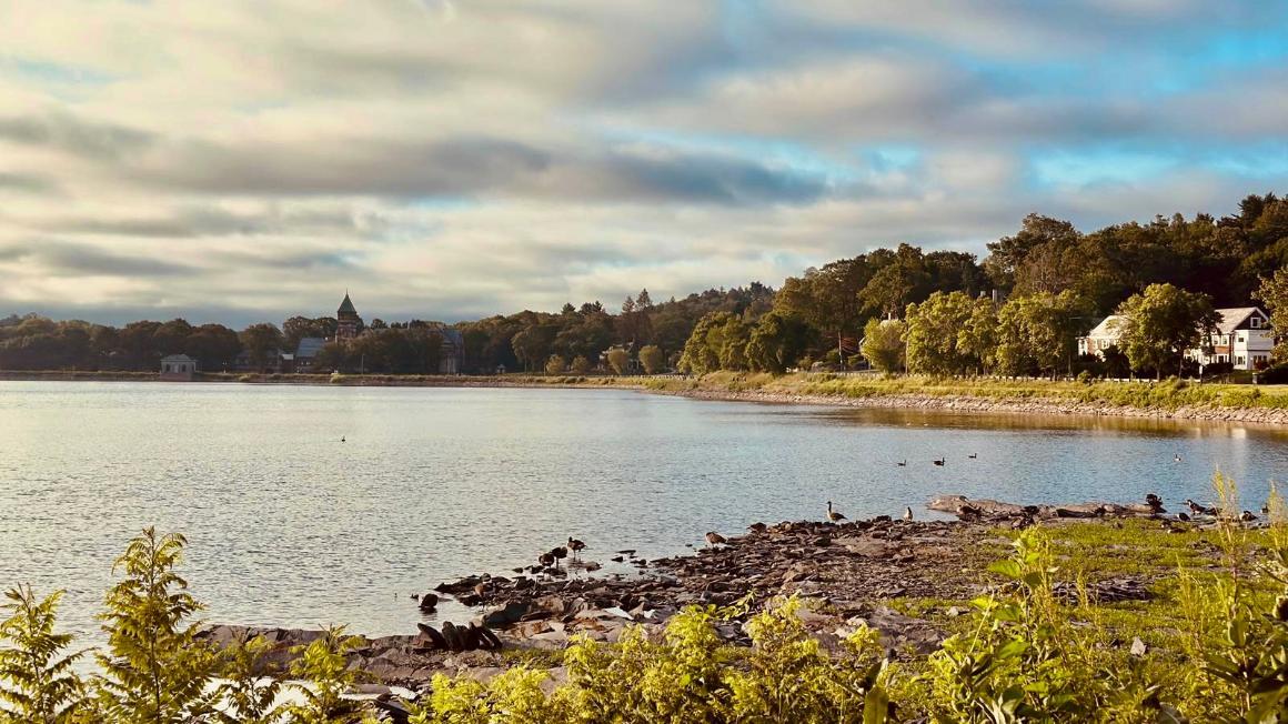 View across water Boston College