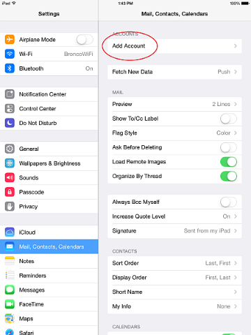 Screenshot of iPad settings menu with 