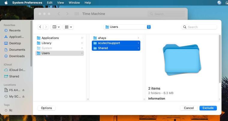 An image of the macOS folder selection screen with the Users folders 