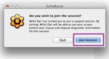 Alt text: Mac Join Session dialog box with a 