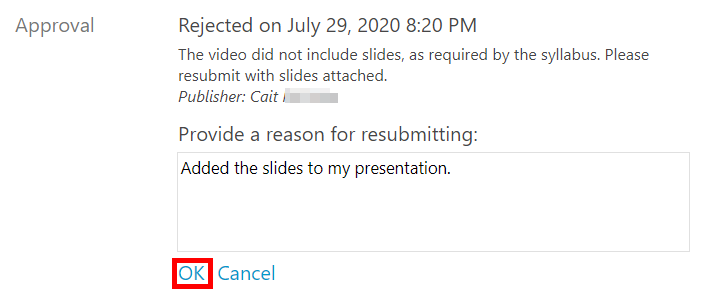 Reason for resubmitting video