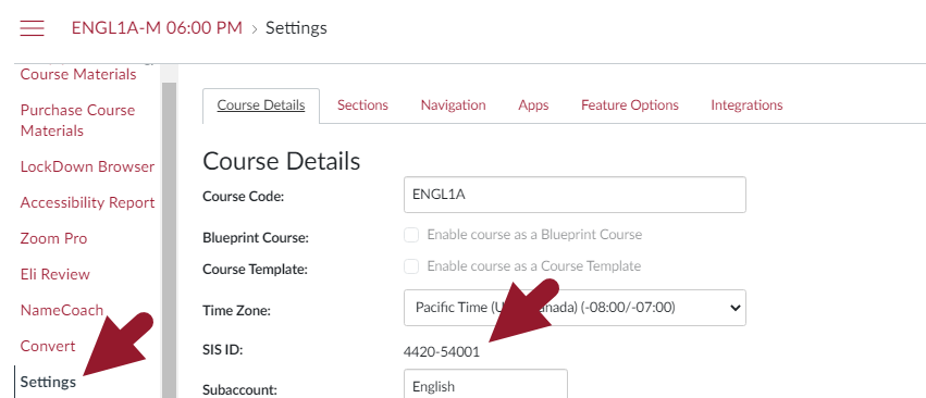 Form inputs on a middleware course setup page with red arrows pointing to input fields.