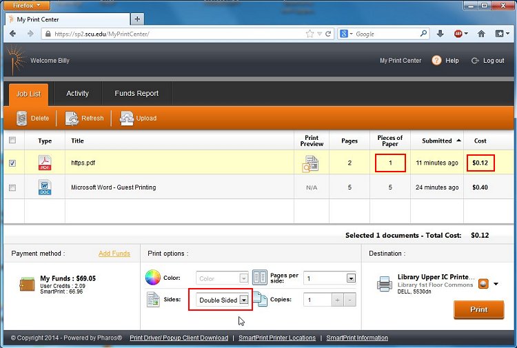 Screenshot of print settings showing double-sided print option enabled.