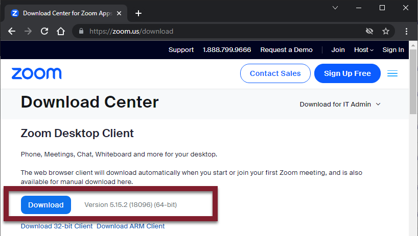 Zoom download center page