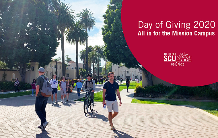 Students walking across SCU campus