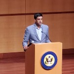 Rep. Ro Khanna at podium Feb. 21 Town Hall