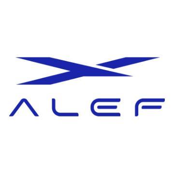 Alt text: Alef logo with blue stylized design above the word 