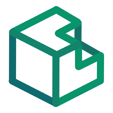 Green geometric shape resembling an open cube for CyVR logo.