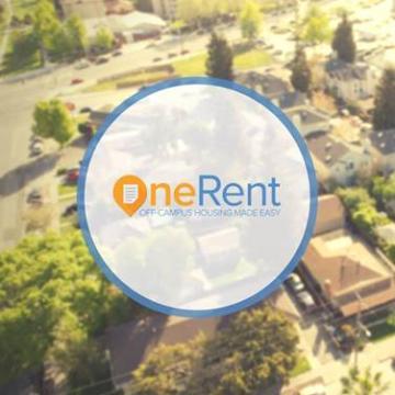 OneRent logo with a neighborhood background
