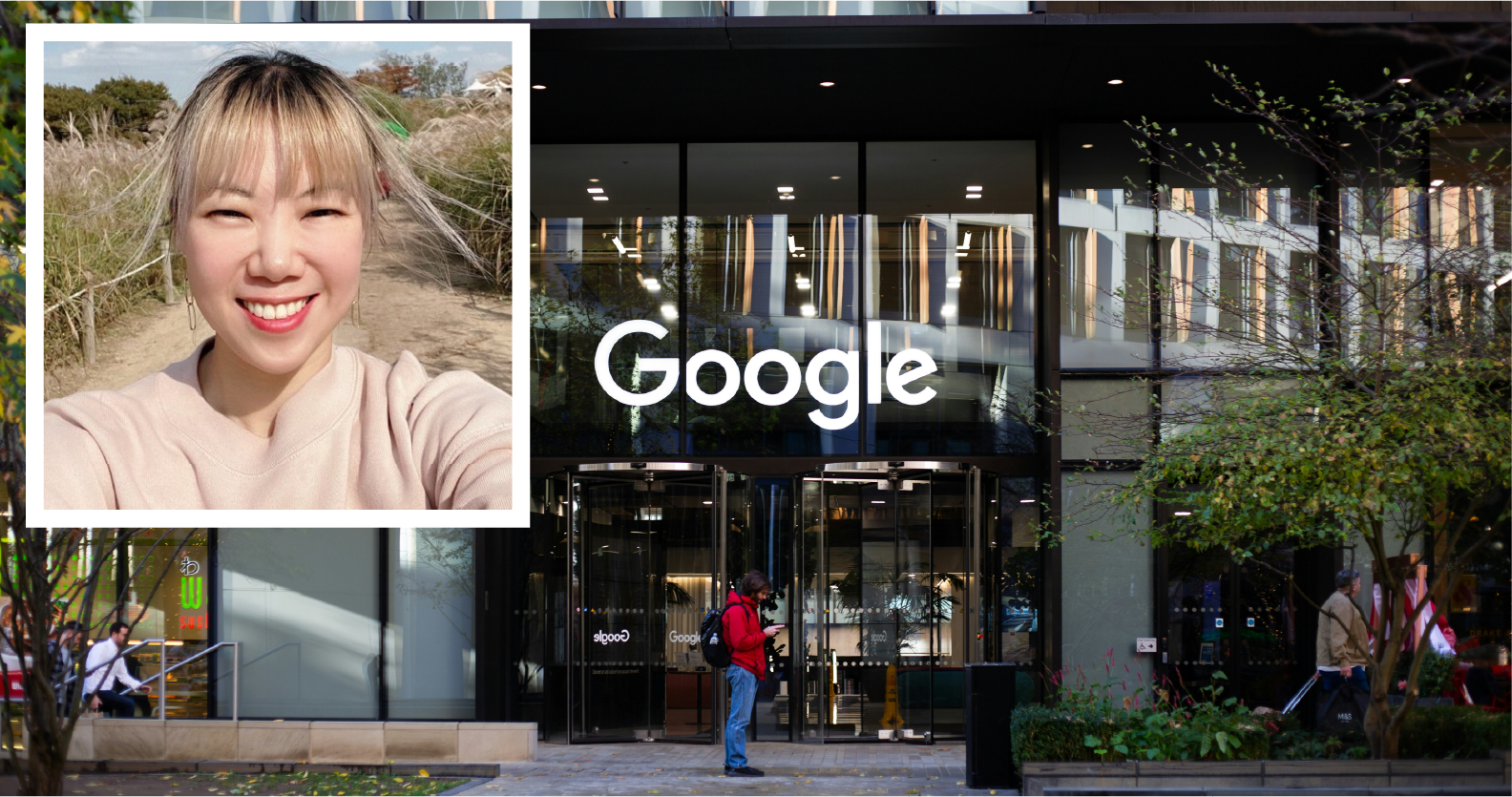 Google office with Leavey MBA alumna Jasmine Ni headshot