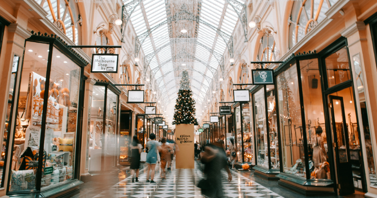 Retail space decorated for the holidays