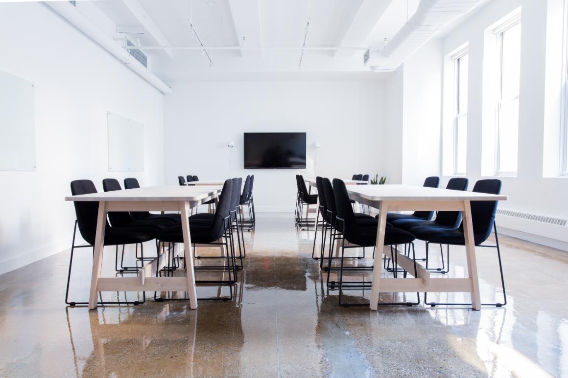 An office conference room neatly organized.