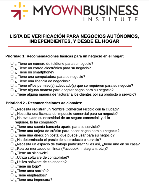 Lista de verificación para negocios autónomos, independientes y desde el hogar