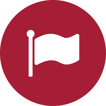 Icon of a white flag on a red circular background.
