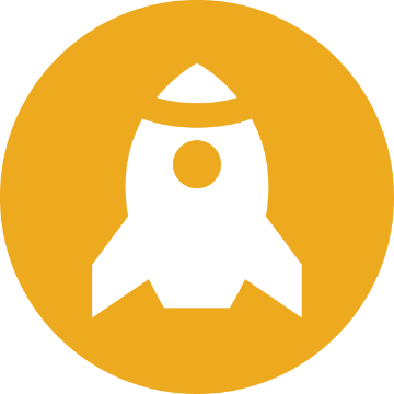 Alt text: White rocket icon on an orange circular background.